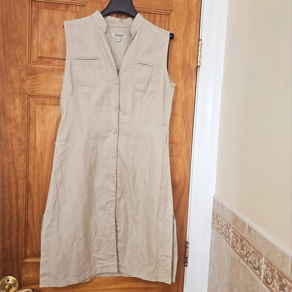 Jessica Sport  Button Front Sleeveless Midi Shirt Dress With Side Slits, Size 4
